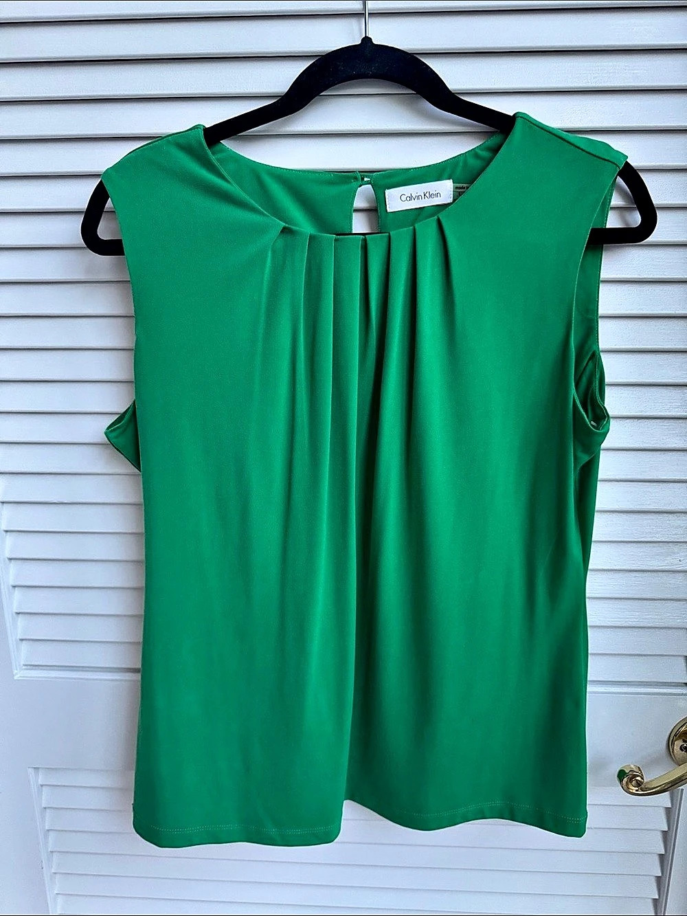 Calvin Klein Pleat Neck Sleeveless Top Green Large